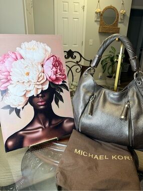 Michael Kors Metallic Gunmetal Leather Shoulder Bag